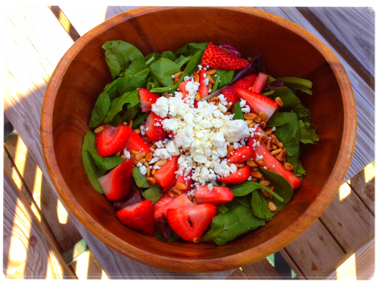 Strawberry Spinach Salad with Pine nuts and Feta