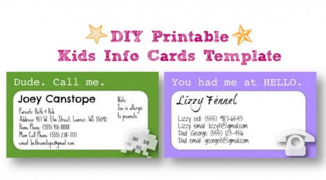 DIY Printable Kids Info Cards Template