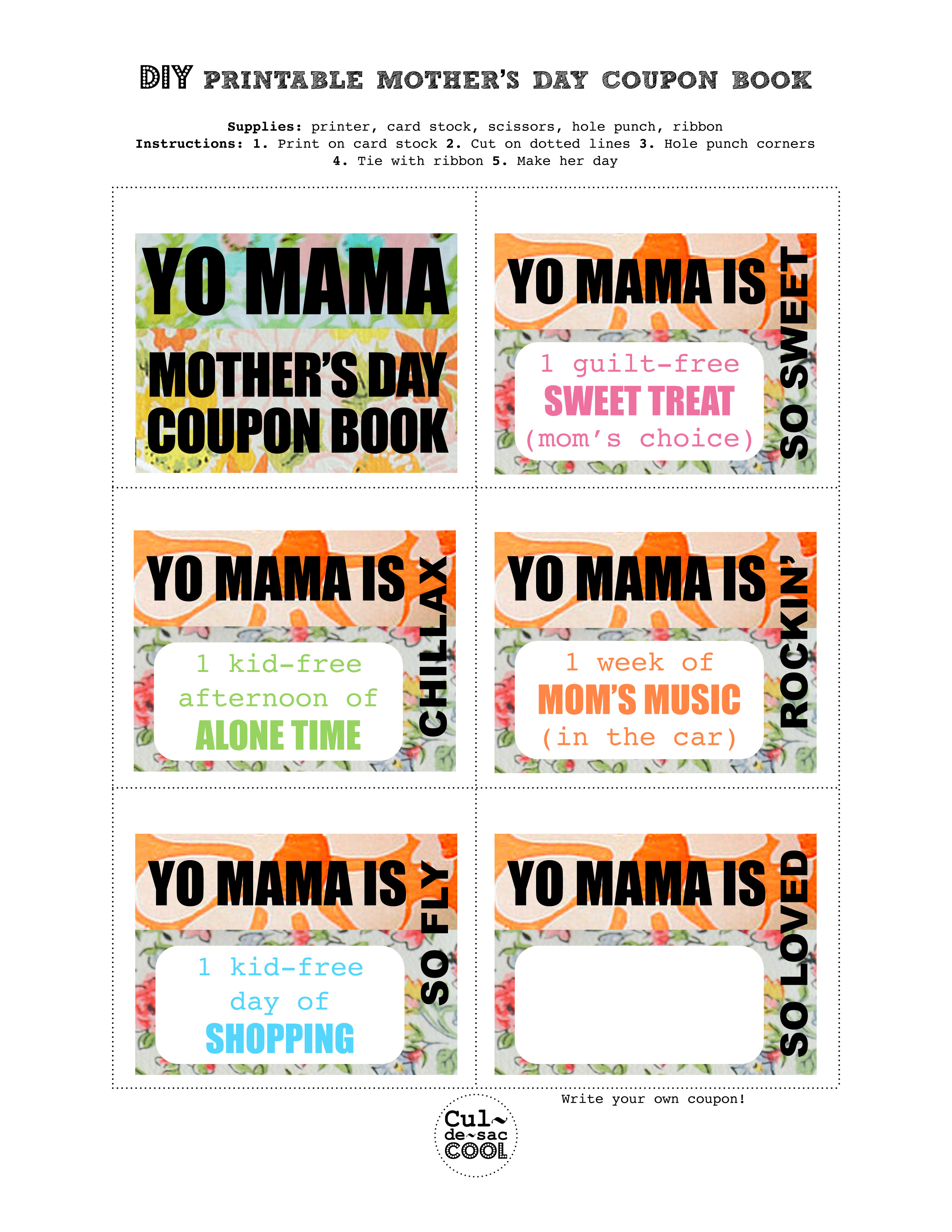 DIY Printable Mother s Day Coupon Book Yo Mama 