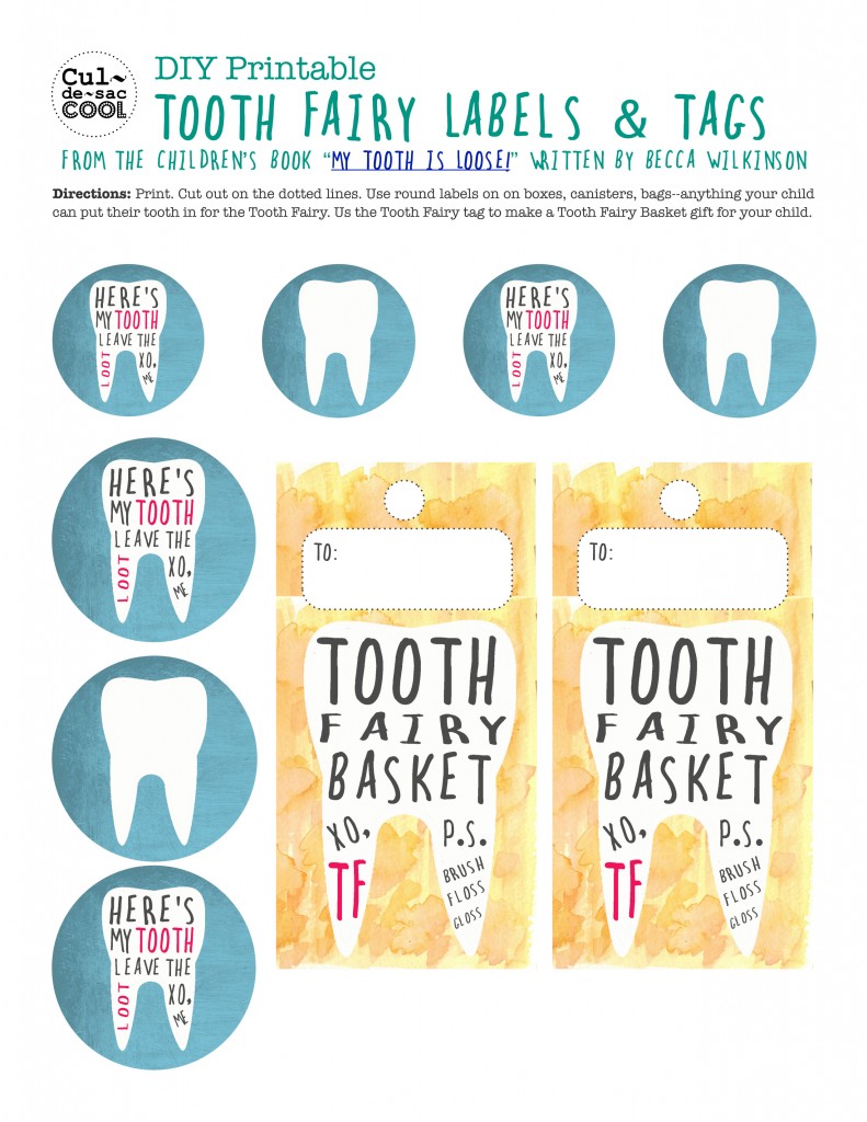 DIY Printable Tooth Fairy Labels & Tags from the children's book My Tooth is Loose by Becca Wilkinson