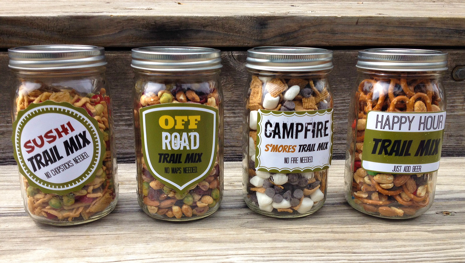 4 DIY Trail Mix Gifts in a Jar with FREE Printable Labels
