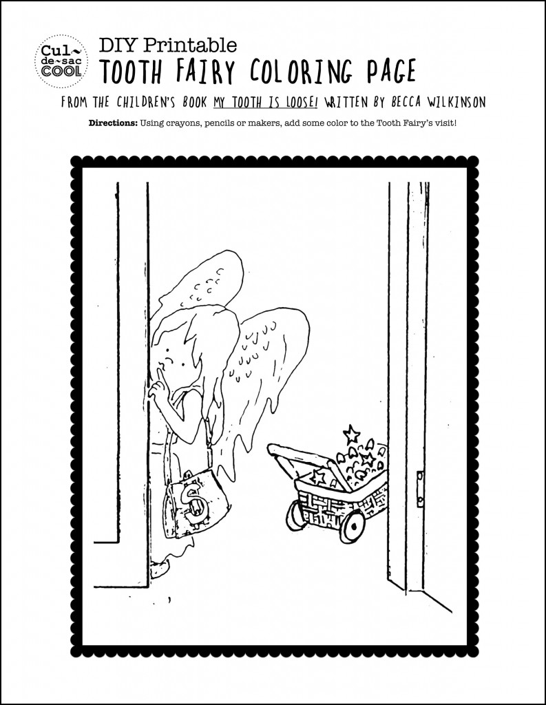 DIY Printable Tooth Fairy Coloring Page from The Children's Book My Tooth is Loose by Becca Wilkinson copy