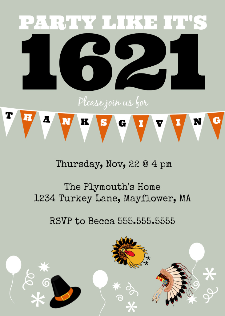 DIY Printable Thanksgiving 1621 Invite Example