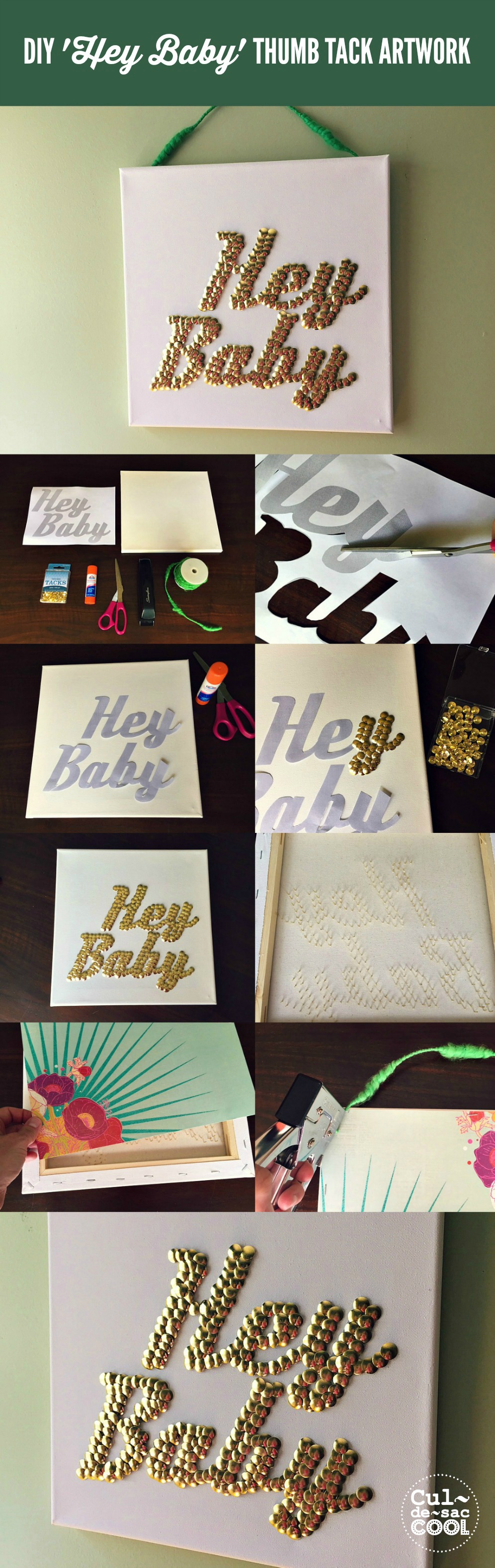 DIY 'Hey Baby' Thumb Tack Artwork Collage