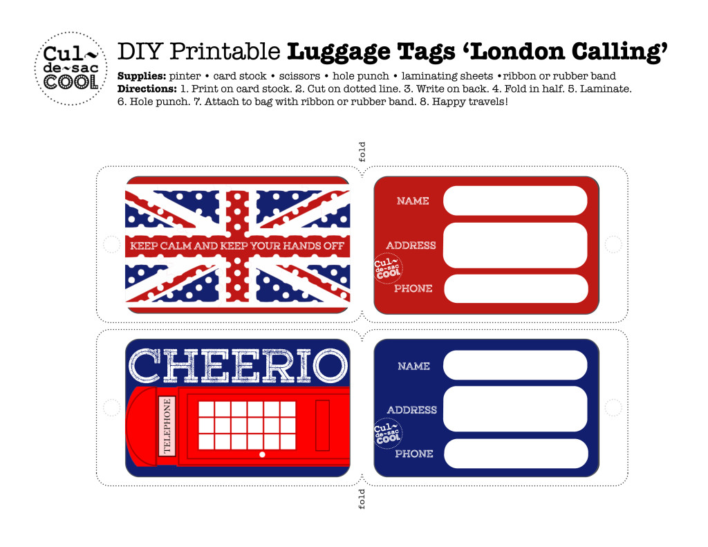 DIY Printable Luggage Tags 'London Calling'