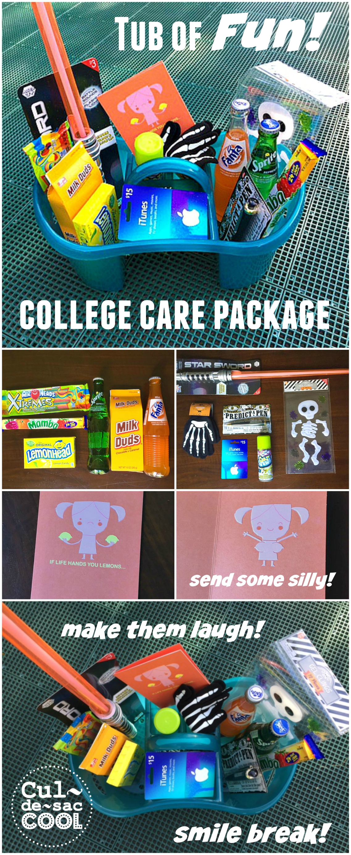 Tub of Fun College Care Package Collage