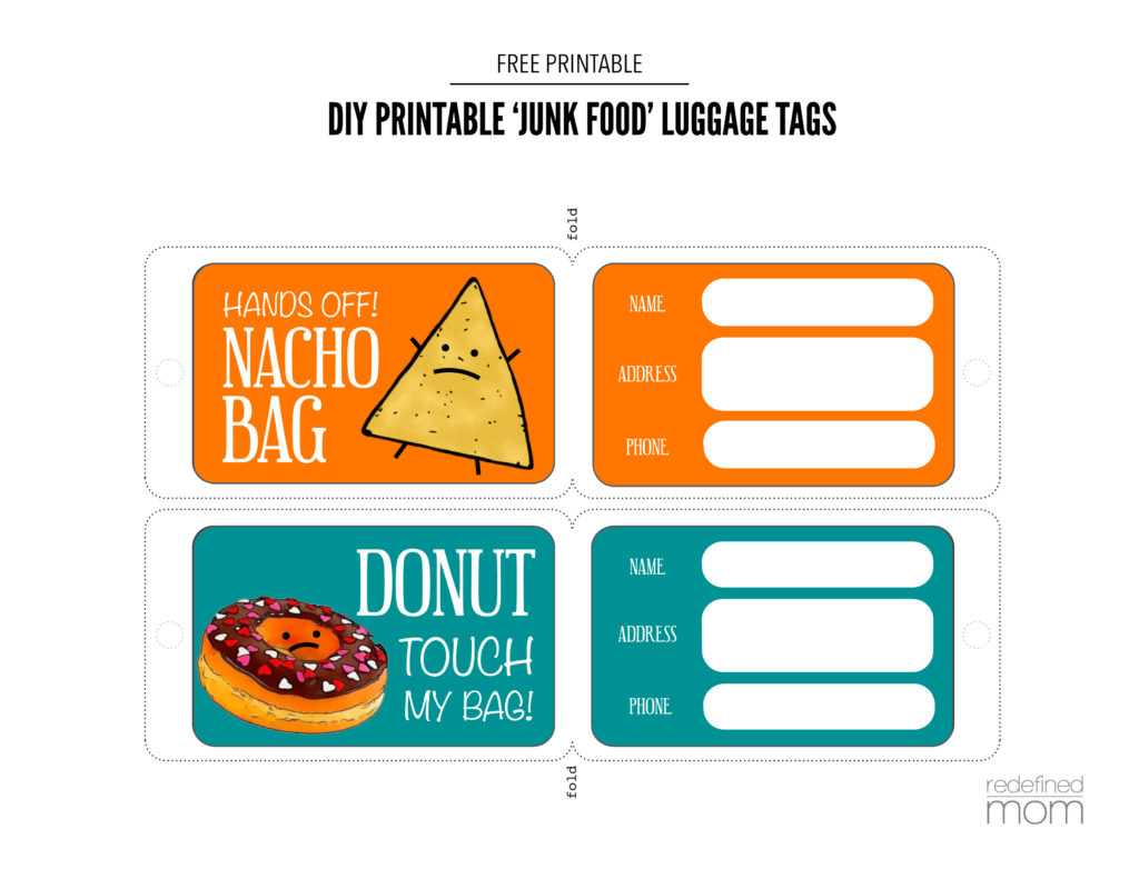 DIY Printable 'Junk Food' Backpack or Luggage Tags