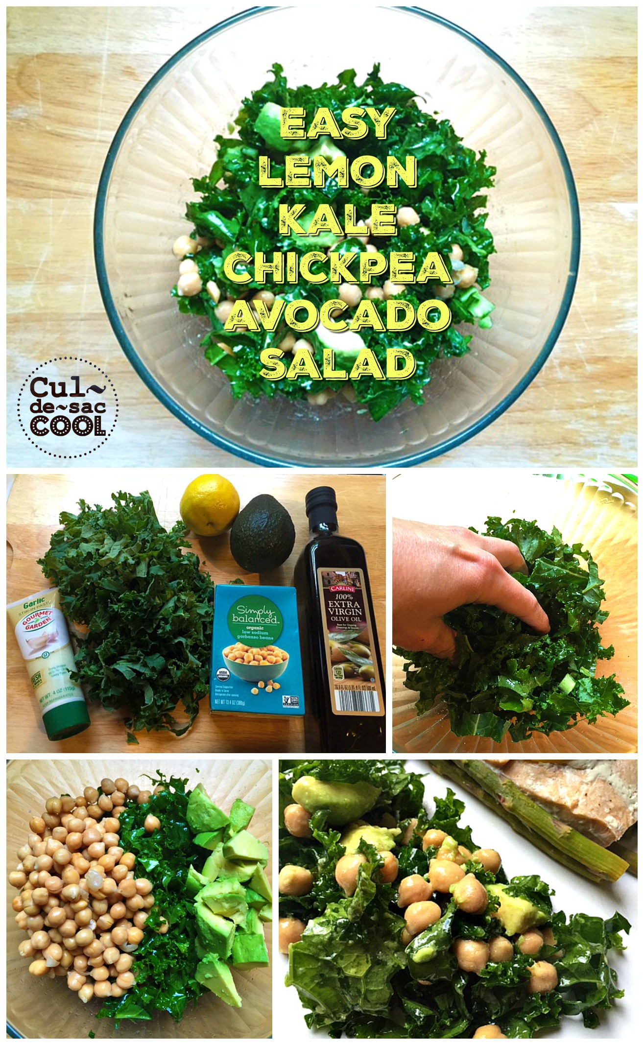Easy Lemon Kale Chickpea Avocado Salad Collage