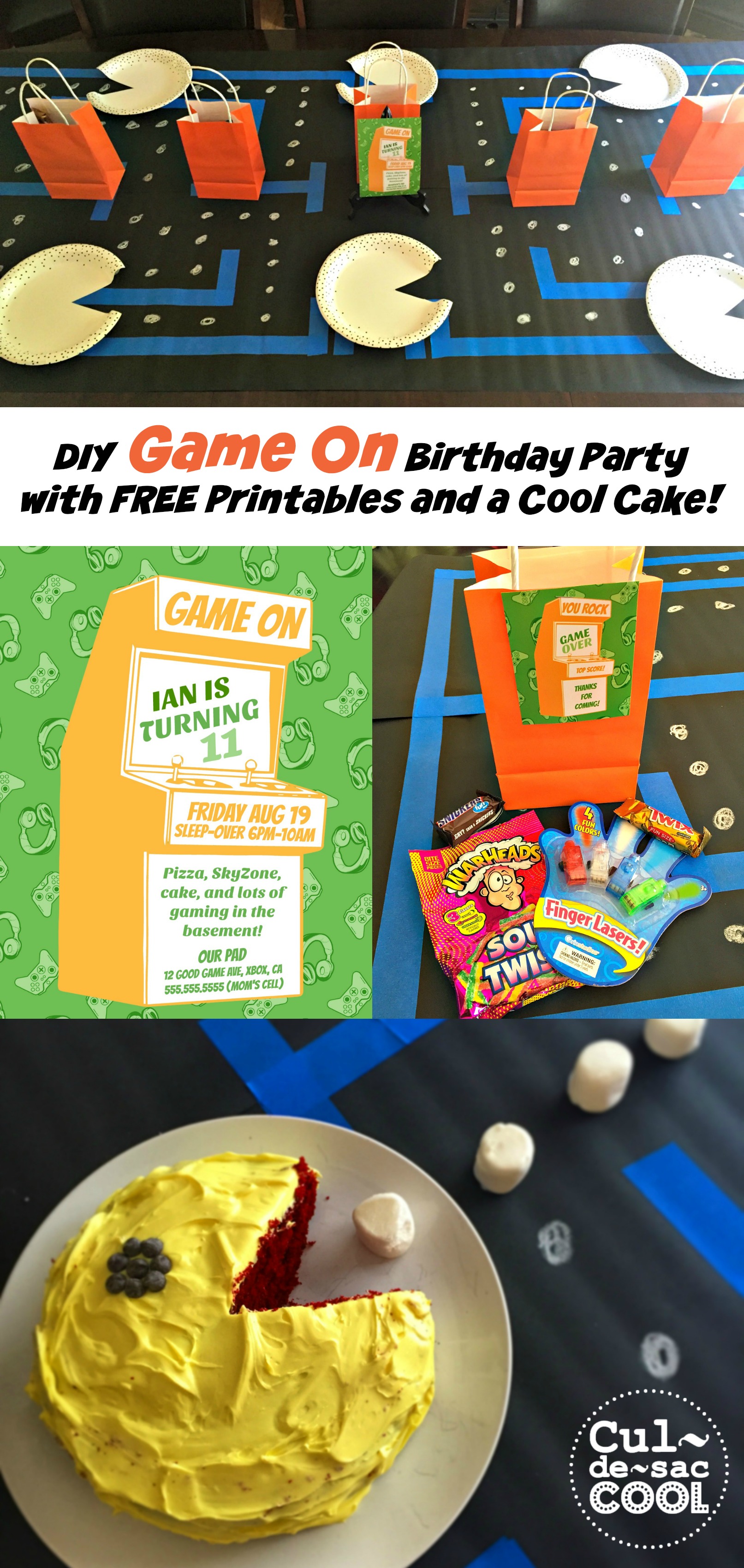 DIY Game On Birthday Party with FREE Printables and a Cool Cake!