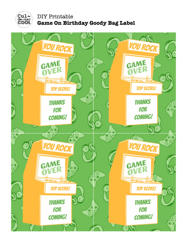DIY Printable Game On Birthday Goody Bag Labels